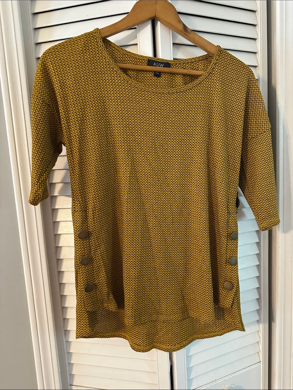 AUW Mustard Textured Short Sleeve Tunic with Side Buttons